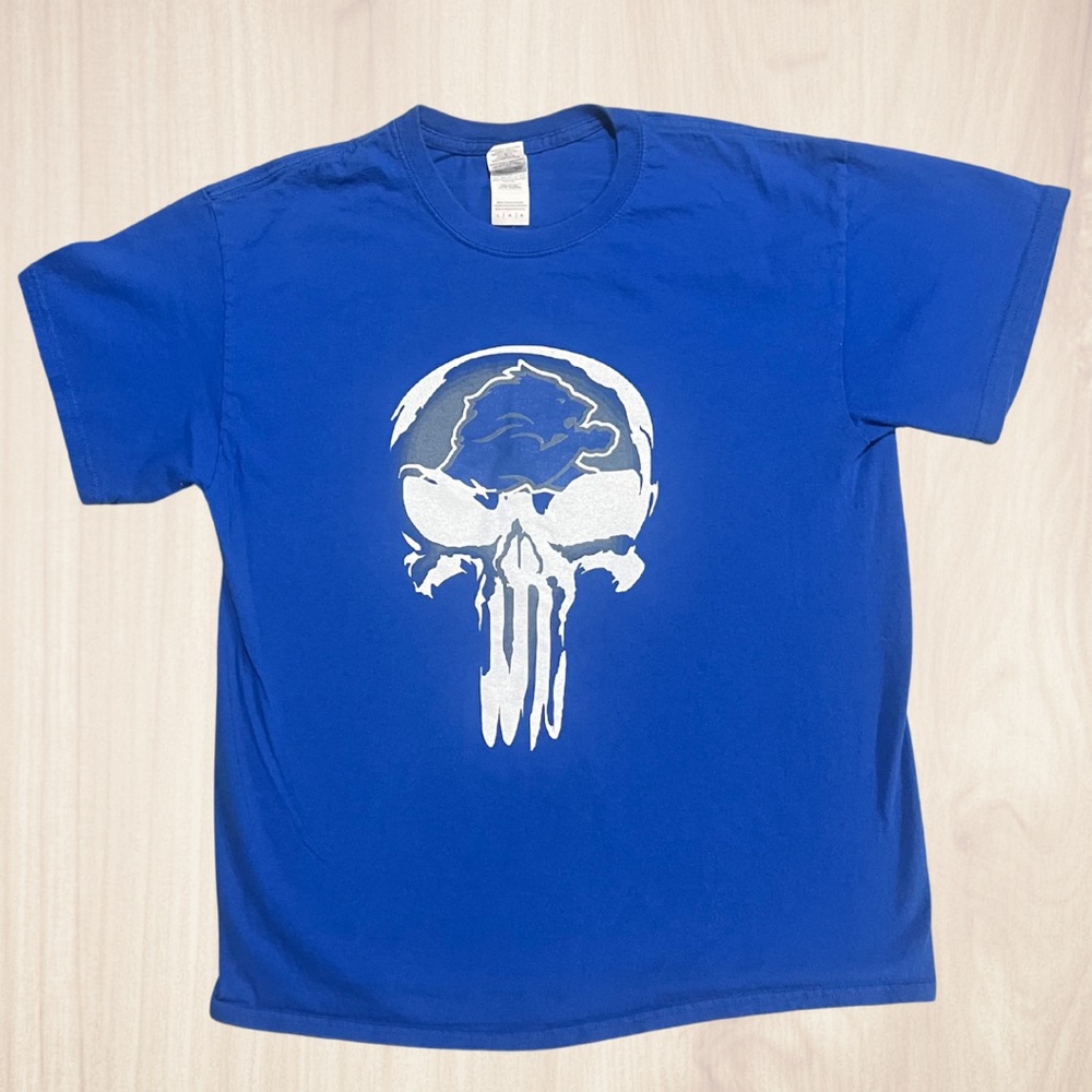 Detroit Lions Punisher Blue Short Sleeve Tee - Large